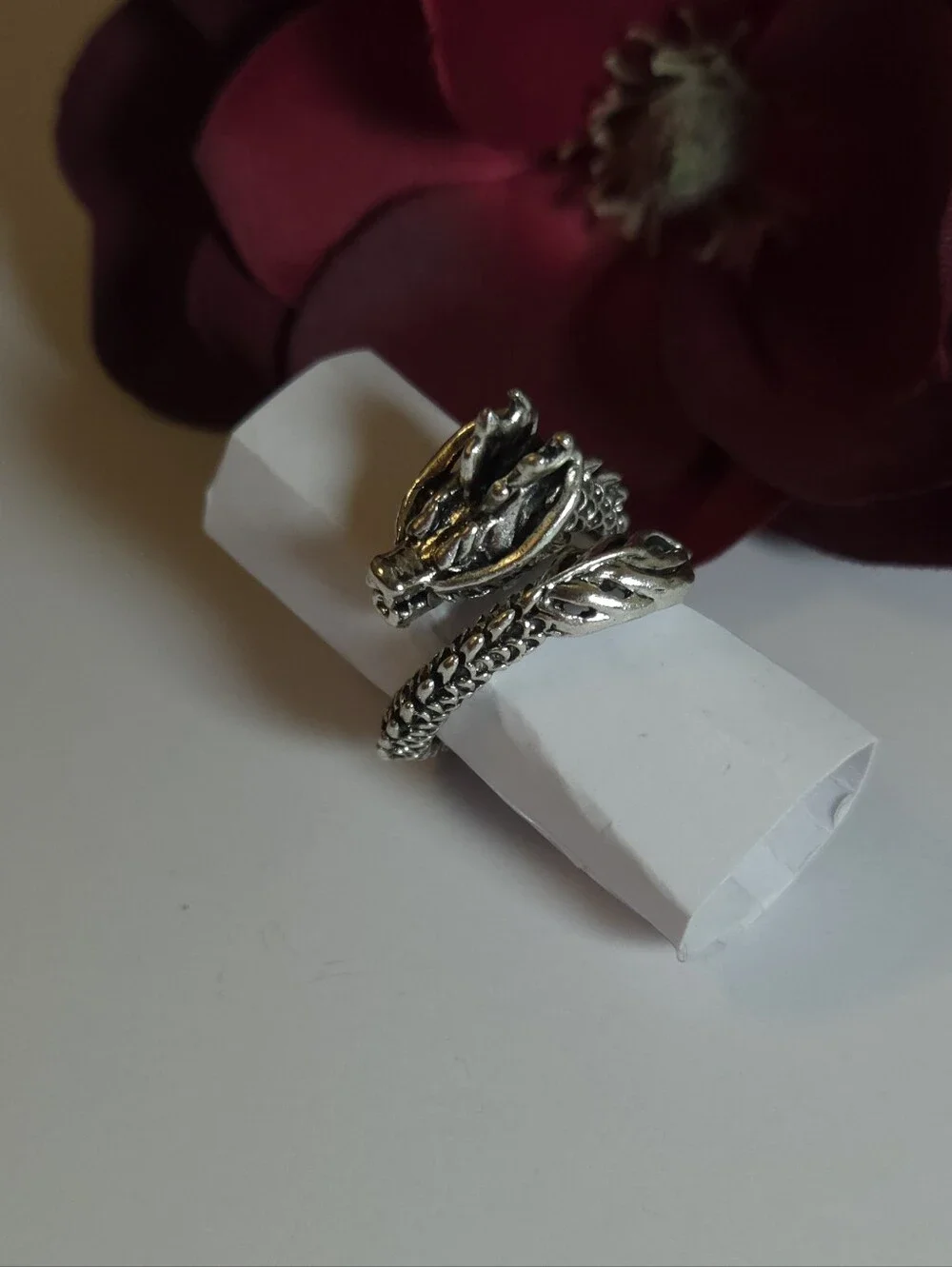 Silver Plated Dragon Tail Wrap Around Ring Size 8 Statement Ring Unisex